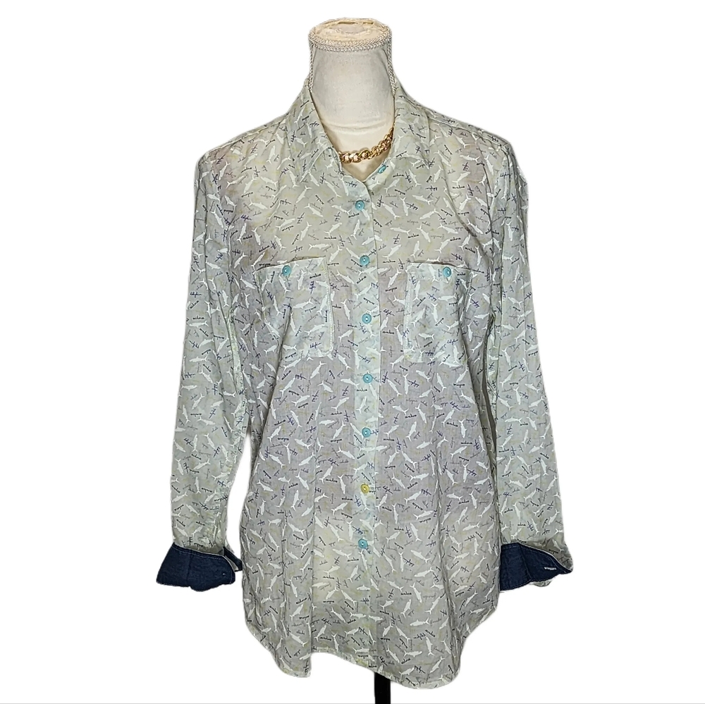 BCBGeneration. Y2K,  Shark Print Button Down Shirt. Medium